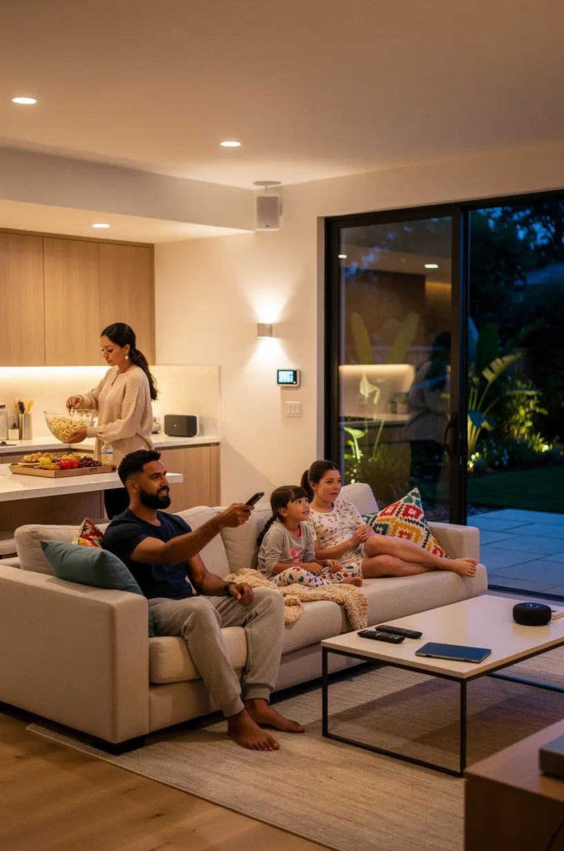 Workspace with multiple digital devices displaying productivity and lifestyle apps