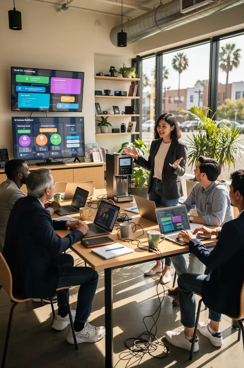 Modern home interior featuring automated lighting and smart thermostat controls